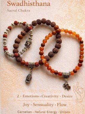 Swadhisthana Stretch, Carnelian & Lava Stone Sacral Chakra Bracelet - Orange